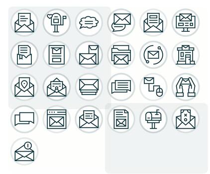 Correspondence Icon Set with 25 Regular Line 128x128 Pixel Aligned Graphics vector