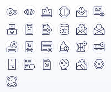 25 Icons inspired by Error Message in Editable 64x64 Regular Line quality vector