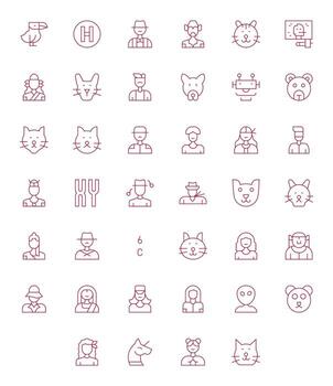 Character Icon Set with 40 Thin Line 128x128 Pixel Aligned Graphics vector