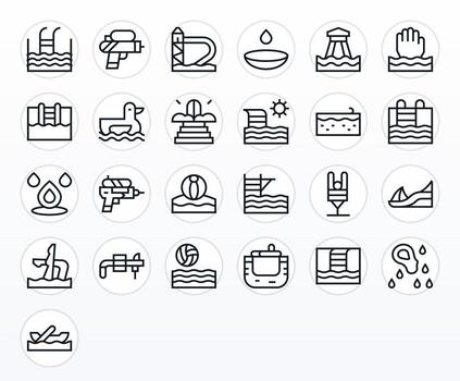 25 Icons inspired by Splash in Display Perfect High Resolution Regular Line quality vector
