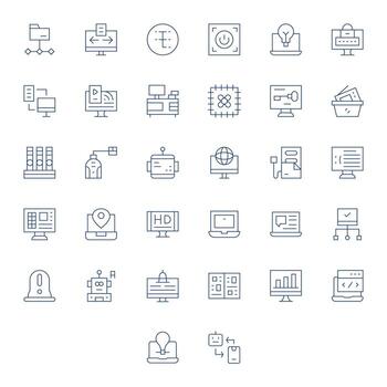 32 Icons for Computer featuring 64x64 Grid Fitted Thin Line Graphics vector