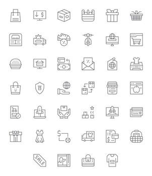 ECommerce Professional Set with 40 Thin Line Pixel Optimized High Resolution Icons vector