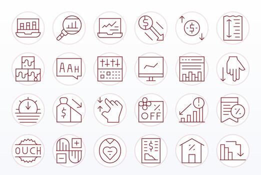 24 Icons for Decrease featuring 128x128 Pixel Optimized Thin Line Graphics vector