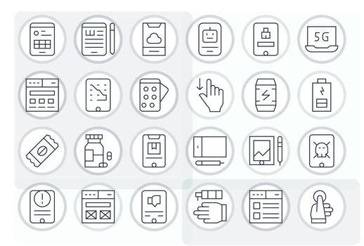 24 Retina Ready Thin Line Icons optimized for Tablet Grid Fitted display vector