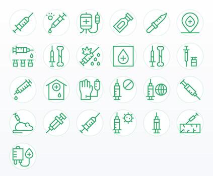 Injection Ultimate Package with 25 High Resolution Regular Line Pixel Aligned Icons vector