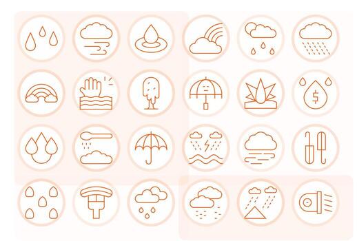 24 256x256 Thin Line Icons optimized for Rain Grid Fitted display vector
