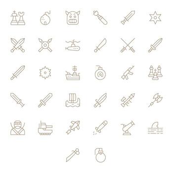 Attack Graphics Pack including 32 Thin Line 64x64 Pixel Optimized Icons vector