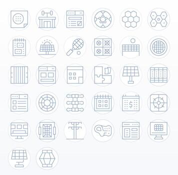 cuadrícula completar paquete con 32 64 x 64 Delgado línea cuadrícula equipado íconos vector