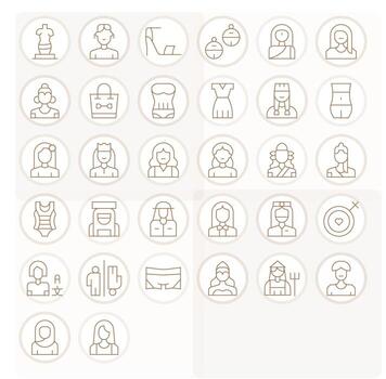 Female Graphics featuring 32 Thin Line Pixel Optimized High Resolution Designs vector