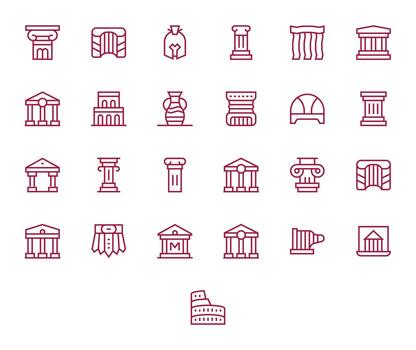 Roman High Resolution Icon Pack with 25 Regular Line Pixel Aligned Elements vector