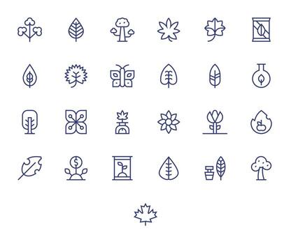 25 Regular Line Display Perfect Icons for Leaf Graphics vector