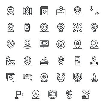 35 Pixel Aligned Regular Line Icons designed for Pinpoint Location Interface vector