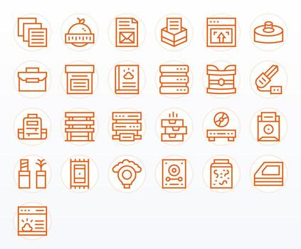 regular línea píxel optimizado íconos desde datos almacenamiento conjunto con 25 alto resolución íconos vector