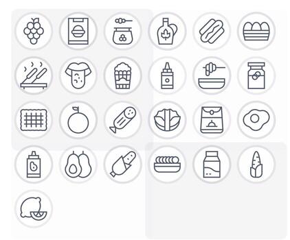 25 Pixel Optimized 64x64 Icons for Foodstuff in elegant Regular Line design vector