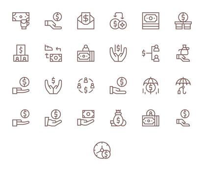 Compensation Modern Collection with 25 Regular Line High Resolution Pixel Optimized Icons vector