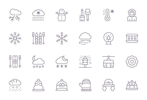 Snow High Resolution Icon Pack with 24 Thin Line Pixel Optimized Elements vector