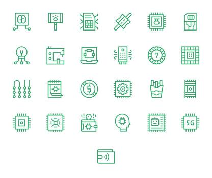 25 Regular Line Pixel Optimized Icons crafted for Chip High Resolution applications vector