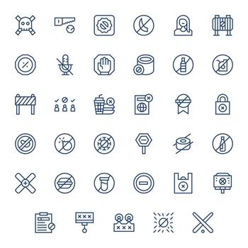 35 High Resolution Grid Fitted Icons for Forbidden in Regular Line Theme vector