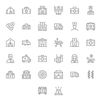 32 Thin Line Icons from Ambulance in 256x256 Pixel Aligned Quality vector