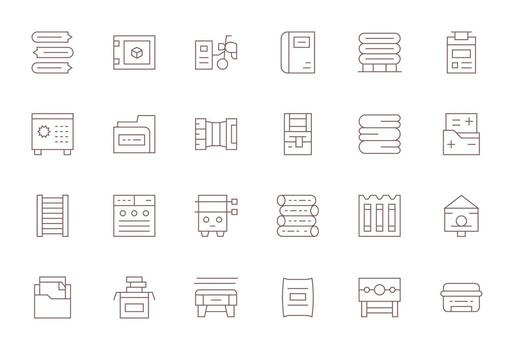 File Cabinet Icon Library with 24 Thin Line 64x64 Pixel Optimized Designs vector