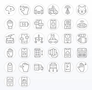 Mobile Visual Pack containing 32 Thin Line Display Perfect Icons vector