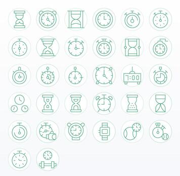 32 64x64 Icons for Stopwatch in Pixel Optimized Thin Line Format vector