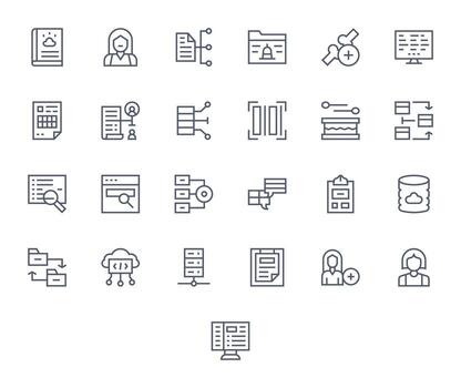 25 Icons for Database optimized in Grid Fitted High Resolution Regular Line resolution vector