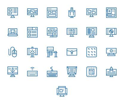 escritorio completar paquete con 25 128x128 regular línea cuadrícula equipado íconos vector