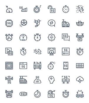 Speed Editable Set with 42 256x256 Regular Line Icons vector