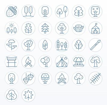 Woodland Grid Fitted Set with 32 High Resolution Thin Line Icons vector