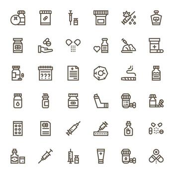 36 Bold Line Pixel Optimized Icons crafted for Drug High Resolution applications vector