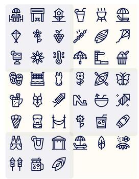 45 Pixel Optimized 64x64 Icons for Summer in elegant Bold Line design vector
