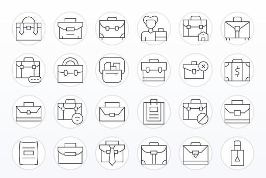 Briefcase Professional Set with 24 Thin Line Grid Fitted High Resolution Icons vector