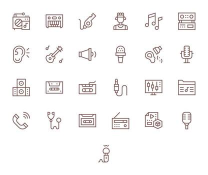 25 regular línea píxel optimizado vectores para audio tema