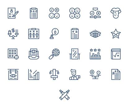 25 Icons for Assessment featuring High Resolution Detail Enhanced Regular Line Graphics vector
