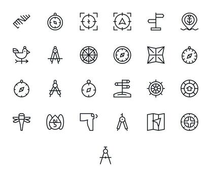 Compass Design Icons featuring 25 Editable Regular Line Style vector
