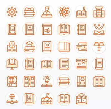 Textbook Icon Repository containing 35 Regular Line Retina Ready PIXEL Perfect graphics vector