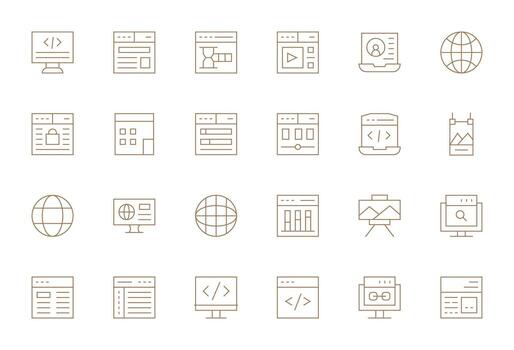 24 High Resolution Thin Line Detail Enhanced Icons for Web Page Projects vector