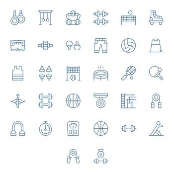 Exercise Icon Set with 32 Thin Line 64x64 Pixel Optimized Graphics vector