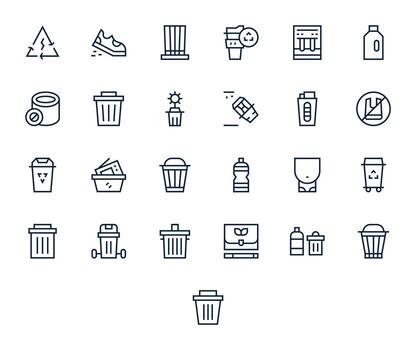 25 Regular Line Icons for Recycle in crisp 128x128 Grid Fitted resolution vector