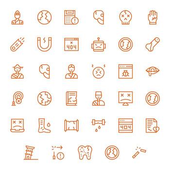 Broken Design Icons featuring 35 Pixel Optimized Regular Line Style vector