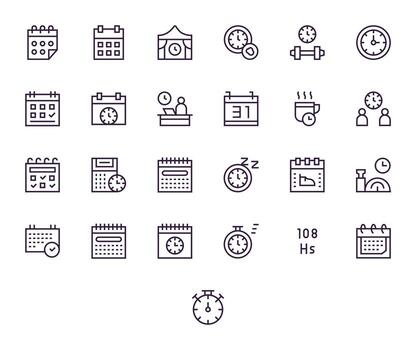 Time Management Icon Set with 25 Regular Line 256x256 Pixel Optimized Graphics vector