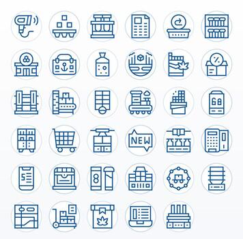 35 Retina Ready Regular Line Icons optimized for Inventory PIXEL Perfect display vector