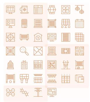 Grid Visual Pack containing 40 Thin Line Pixel Aligned Icons vector