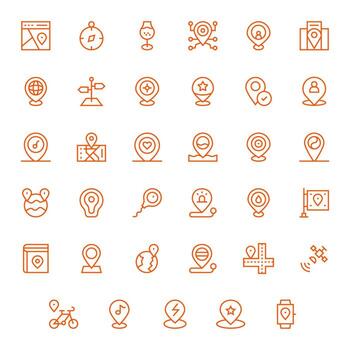 Gps Design Icons featuring 35 Pixel Aligned Regular Line Style vector