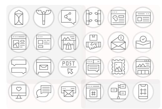 Thin Line Grid Fitted Icons from Post Set with 24 128x128 Icons vector