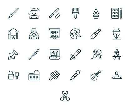 Artist Icon Set with 25 Regular Line 256x256 Display Perfect Graphics vector