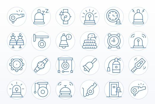 24 Thin Line Grid Fitted Icons for Alarm Graphics vector