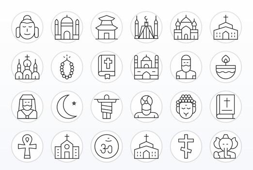 24 Thin Line Icons from Religion in High Resolution Pixel Aligned Quality vector