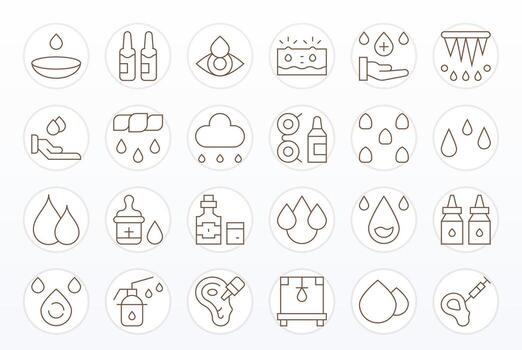 24 píxel optimizado íconos temática alrededor gotas en 64 x 64 Delgado línea formato vector